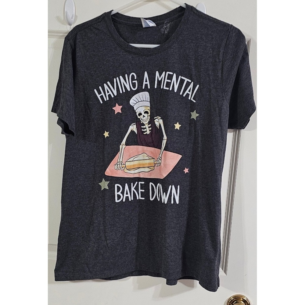 Port & Company Having A Mental Bake Down Skeleton‎ Chef T-Shirt XL Charcoal Grey